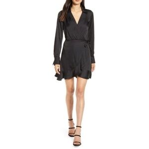 PAIGE Parisa Black Faux Wrap Dress Embroidered Details Long Sleeve Mini XS